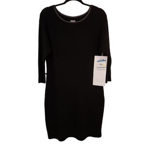Anne Klein Long Sleeve Midi Sweater Dress Wool Blend Basic Black Size XL
